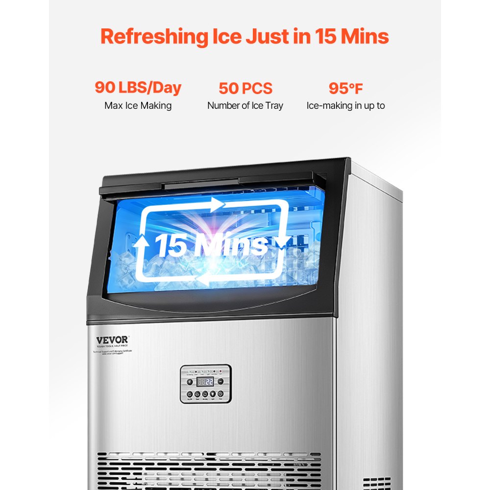 CIM-500T - 90lbs/Day Commercial Ice Maker with Self-Cleaning Function