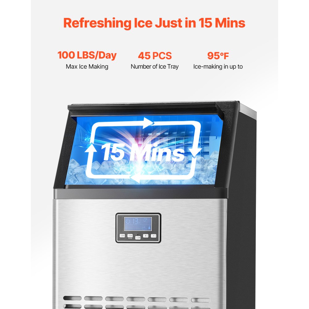 HZB-45 - 100 lbs Daily Ice Maker with Self-Cleaning Function