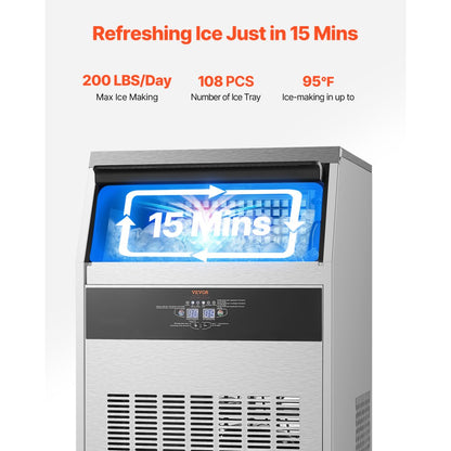 SSX200V - 200lbs Daily Capacity Ice Maker with Auto Self-Cleaning Function