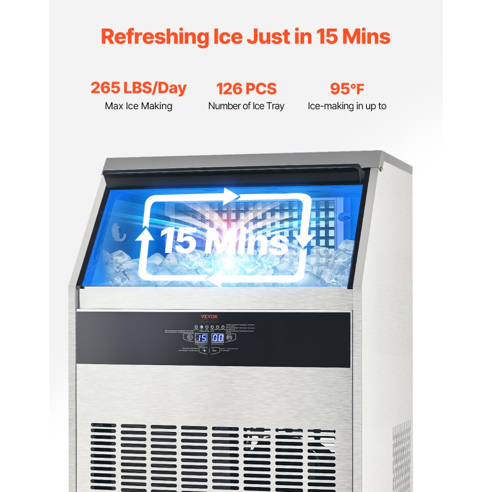 SSX265V - 265lbs Daily Capacity Commercial Ice Maker with Self-Cleaning Function