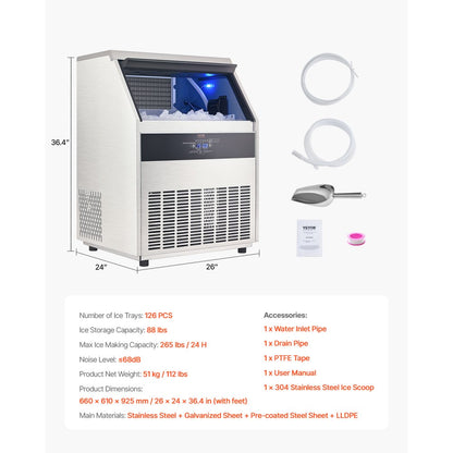 SSX265V - 265lbs Daily Capacity Commercial Ice Maker with Self-Cleaning Function