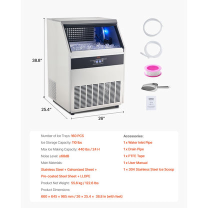 SSX440V - 440lbs/Day Commercial Ice Maker with Auto-Clean & Adjustable Thickness