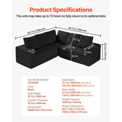 247039# - Adjustable Modular Corduroy Sofa with Spacious Armrests
