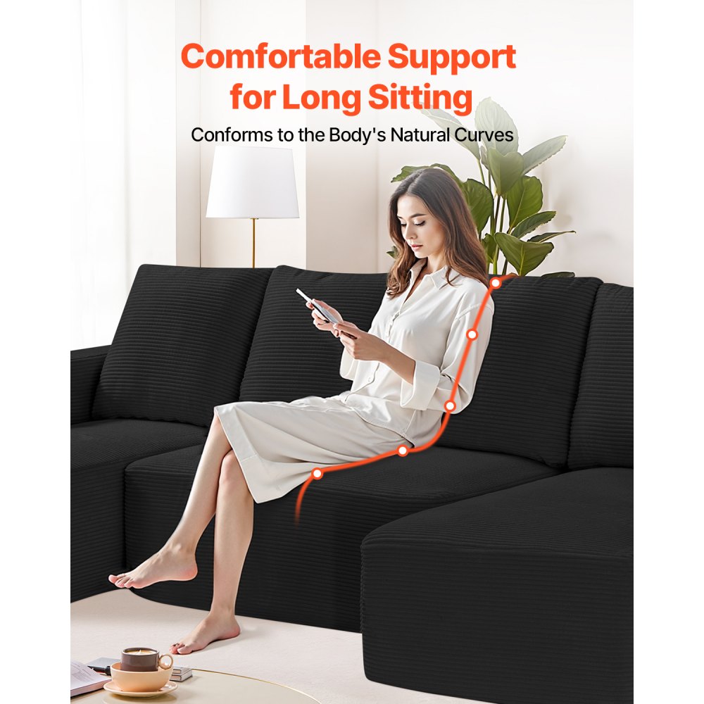 247038# - Modular U-Shaped Sofa with High-Elastic Foam & Corduroy Fabric