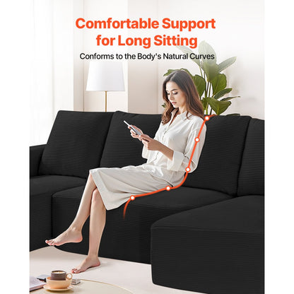 247038# - Modular U-Shaped Sofa with High-Elastic Foam & Corduroy Fabric