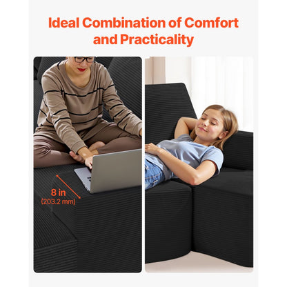 247038# - Modular U-Shaped Sofa with High-Elastic Foam & Corduroy Fabric