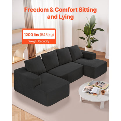 247038# - Modular U-Shaped Sofa with High-Elastic Foam & Corduroy Fabric