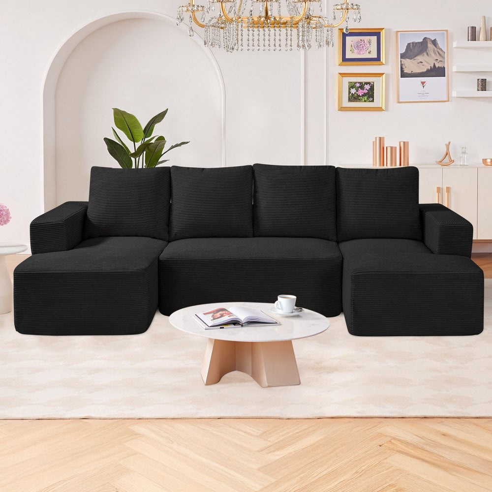 247038# - Modular U-Shaped Sofa with High-Elastic Foam & Corduroy Fabric