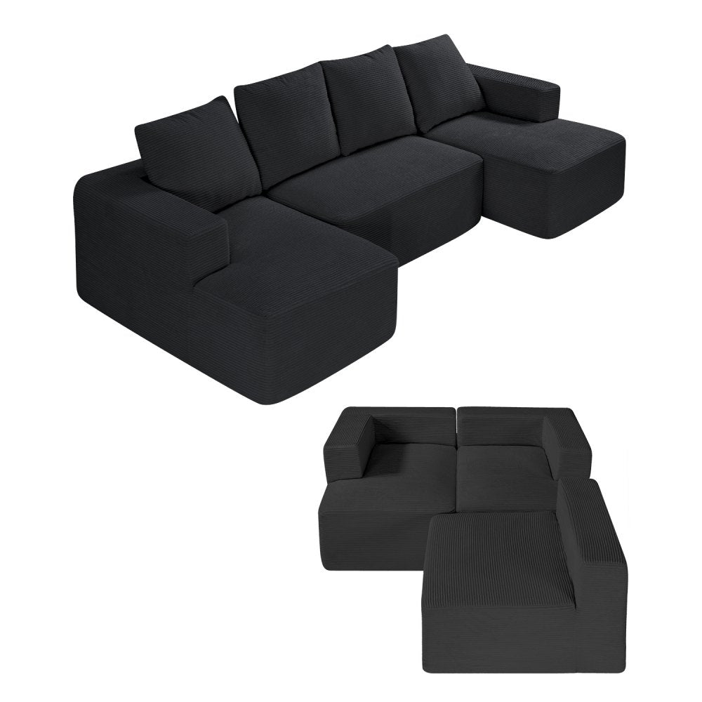 247038# - Modular U-Shaped Sofa with High-Elastic Foam & Corduroy Fabric