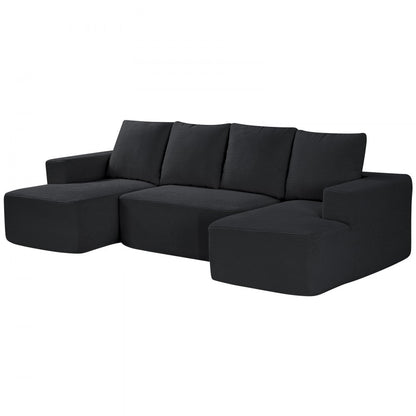 247038# - Modular U-Shaped Sofa with High-Elastic Foam & Corduroy Fabric
