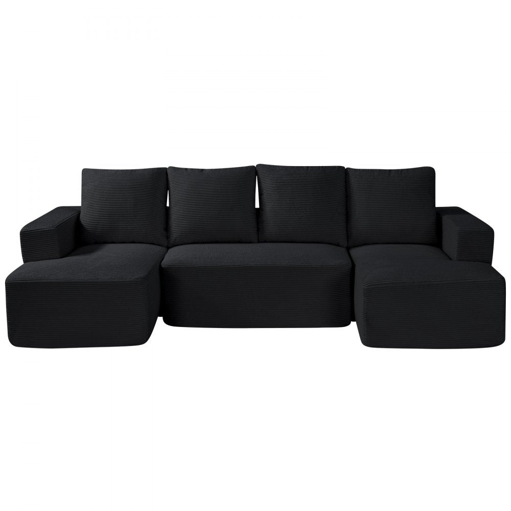 247038# - Modular U-Shaped Sofa with High-Elastic Foam & Corduroy Fabric