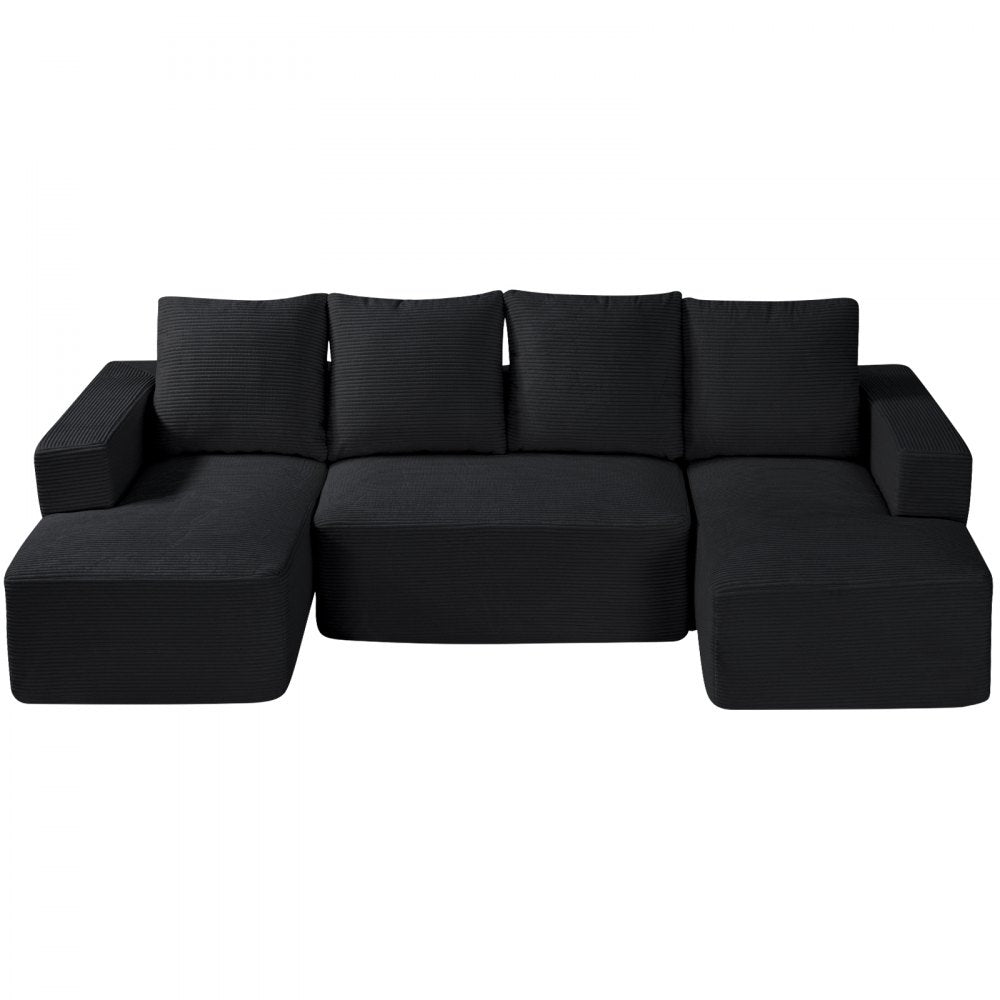 247038# - Modular U-Shaped Sofa with High-Elastic Foam & Corduroy Fabric