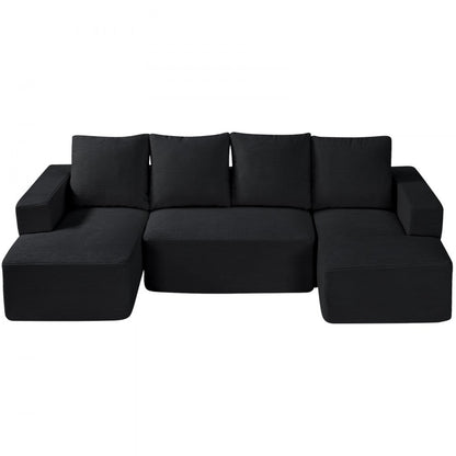 247038# - Modular U-Shaped Sofa with High-Elastic Foam & Corduroy Fabric