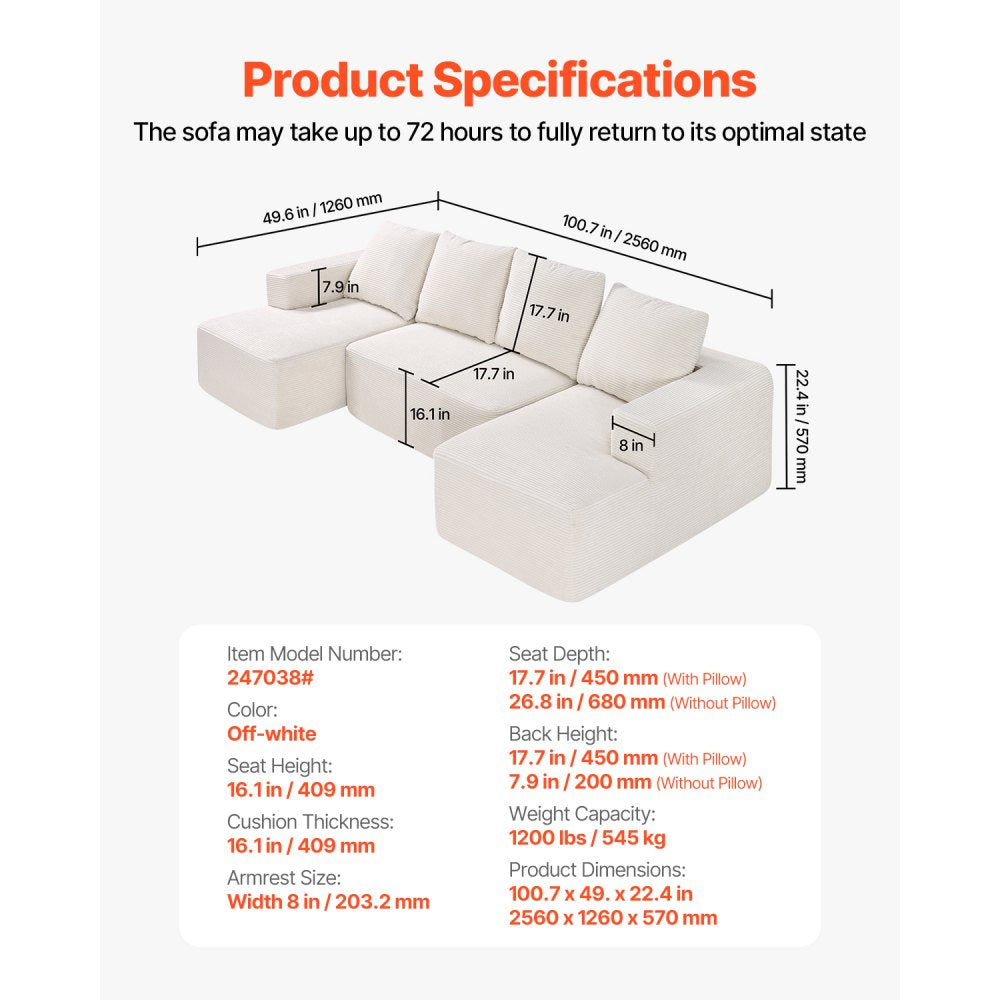 247038# - Versatile Modular Sofa in Corduroy, U-Shaped Design