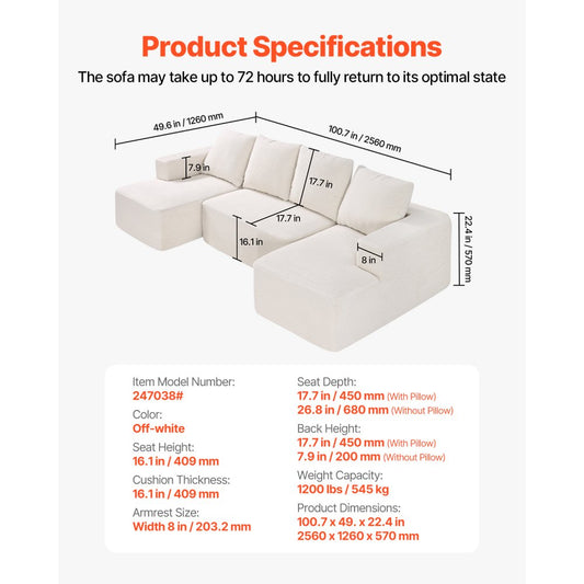 247038# - Versatile Modular Sofa in Corduroy, U-Shaped Design