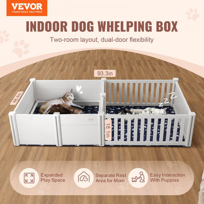KH-CW05 - 93.3 x 48.4in PVC Dog Whelping Box with Rails and Care Kit