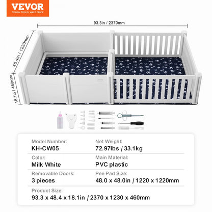 KH-CW05 - 93.3 x 48.4in PVC Dog Whelping Box with Rails and Care Kit