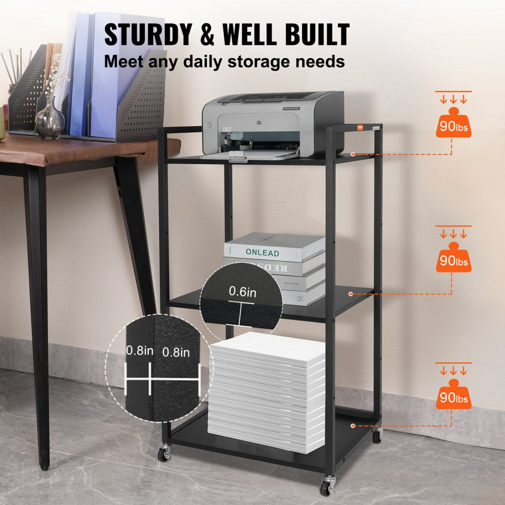 010449333536 - Adjustable Printer Stand with Wheels and 3 Tiers for Organization