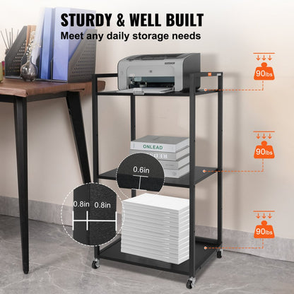 010449333536 - Adjustable Printer Stand with Wheels and 3 Tiers for Organization