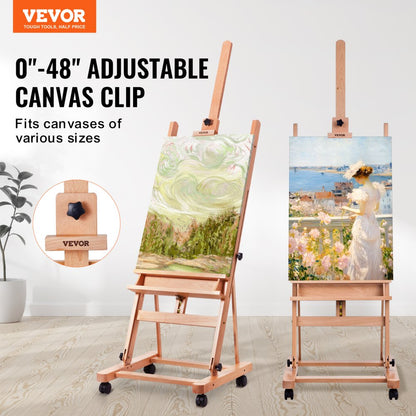 W02 - Adjustable H-Frame Easel with Tray, 48" Canvas Support