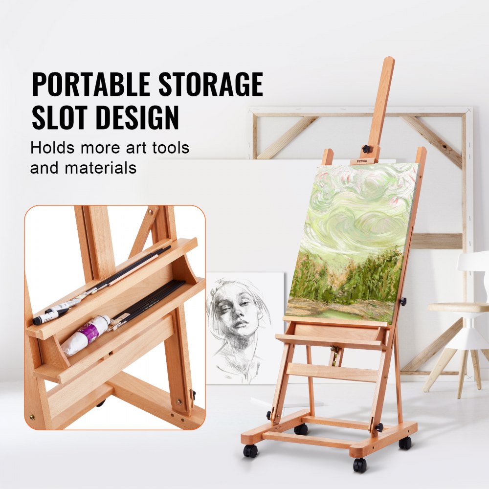 W02 - Adjustable H-Frame Easel with Tray, 48" Canvas Support