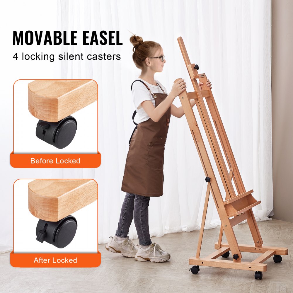 W02 - Adjustable H-Frame Easel with Tray, 48" Canvas Support