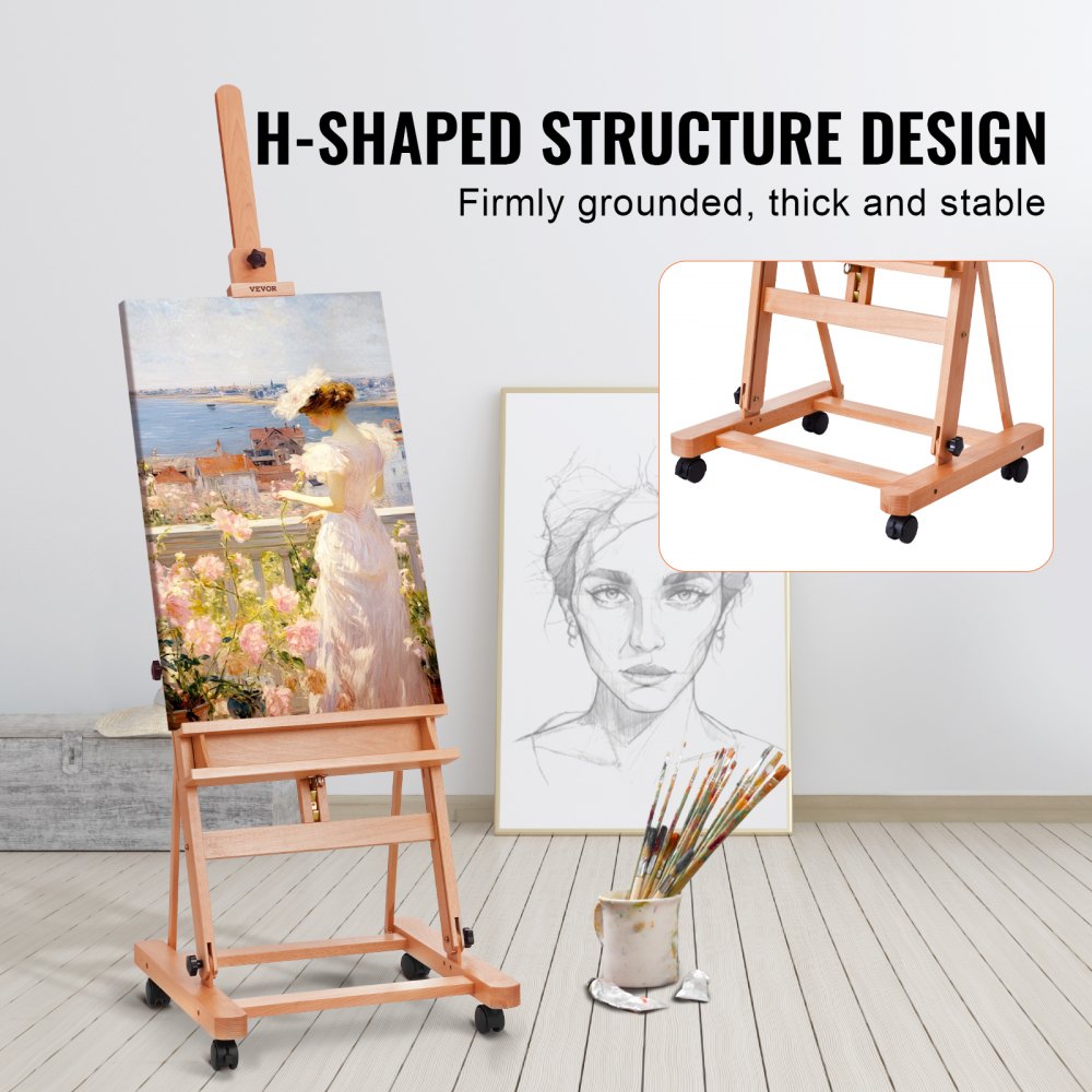 W02 - Adjustable H-Frame Easel with Tray, 48" Canvas Support