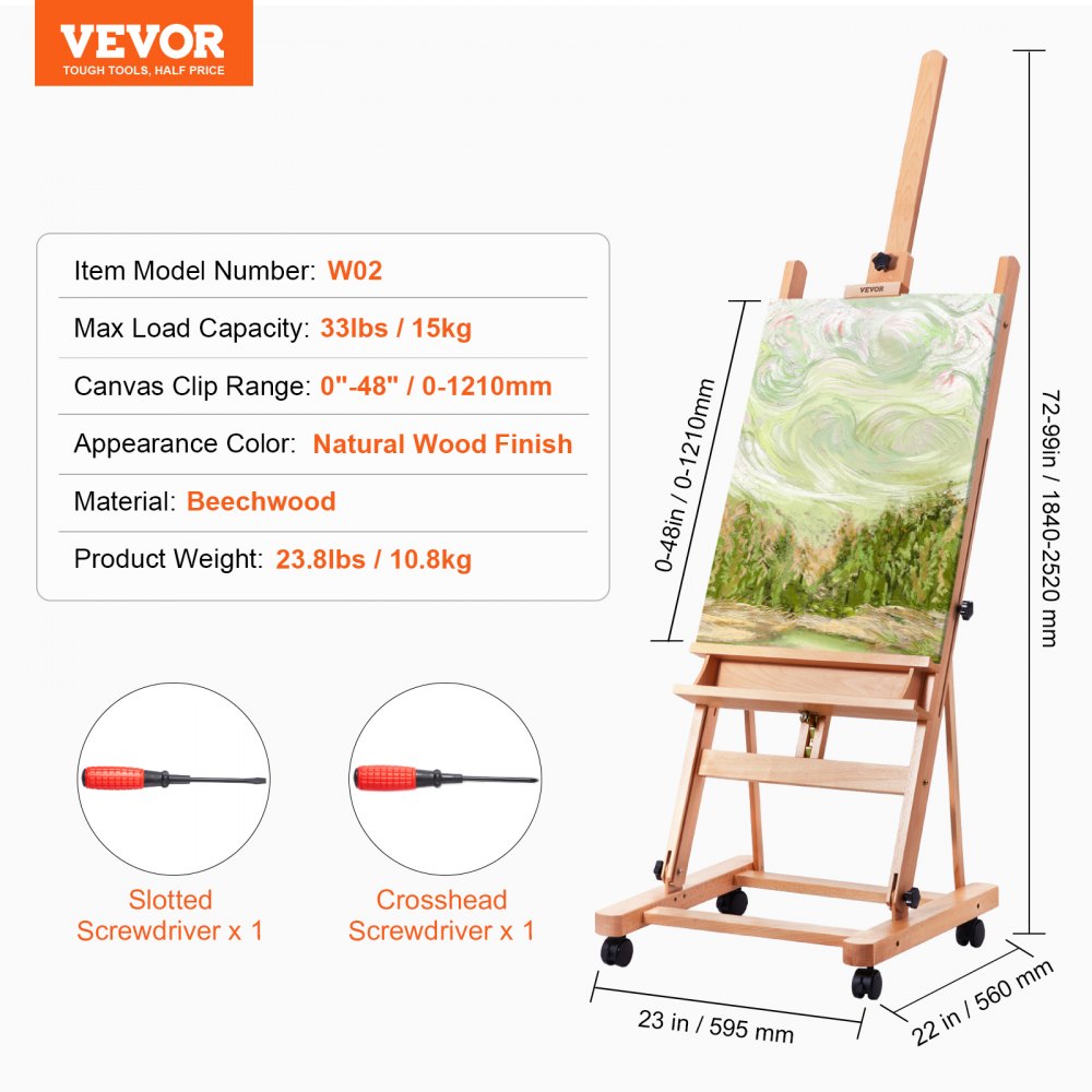 W02 - Adjustable H-Frame Easel with Tray, 48" Canvas Support