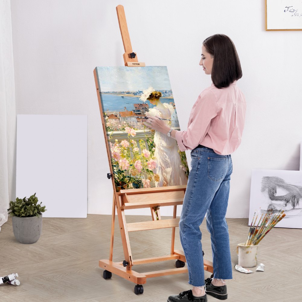 W02 - Adjustable H-Frame Easel with Tray, 48" Canvas Support