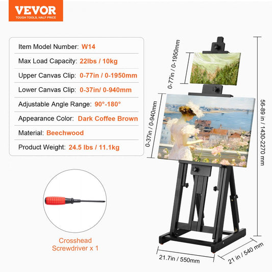 W14 - Durable Beech Wood H-Frame Easel for Canvases up to 77"