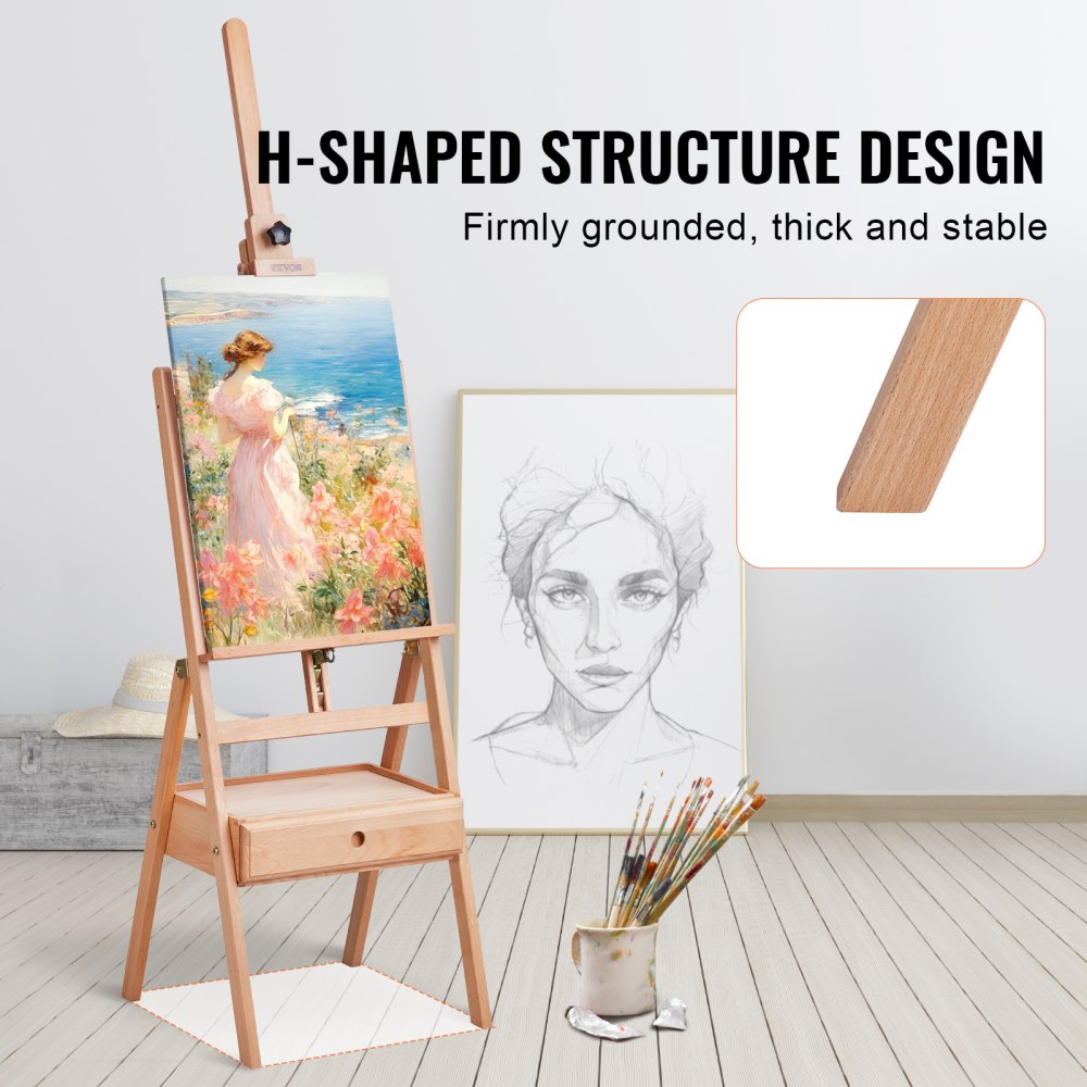HJ-2A - Adjustable Beech Wood Easel for Canvases Up to 36 inches