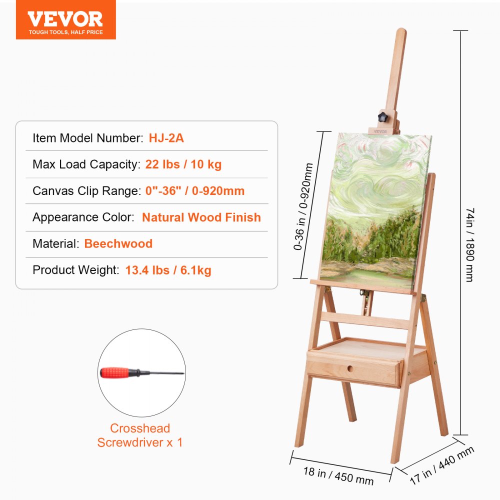 HJ-2A - Adjustable Beech Wood Easel for Canvases Up to 36 inches