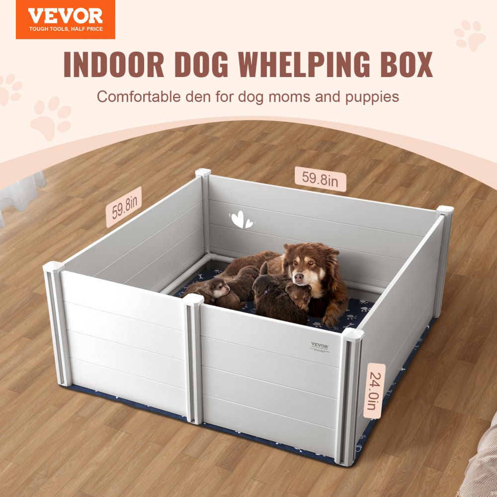 KH-CW04 - 59.8in Whelping Box with Rails & Pee Pads for Dogs