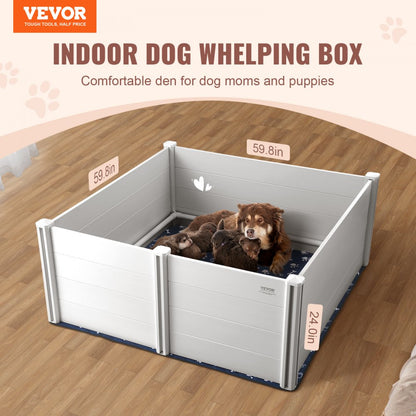 KH-CW04 - 59.8in Whelping Box with Rails & Pee Pads for Dogs