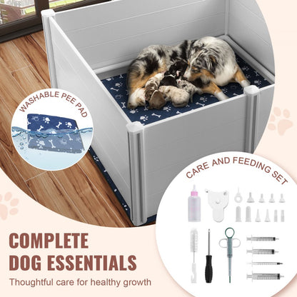 KH-CW04 - 59.8in Whelping Box with Rails & Pee Pads for Dogs