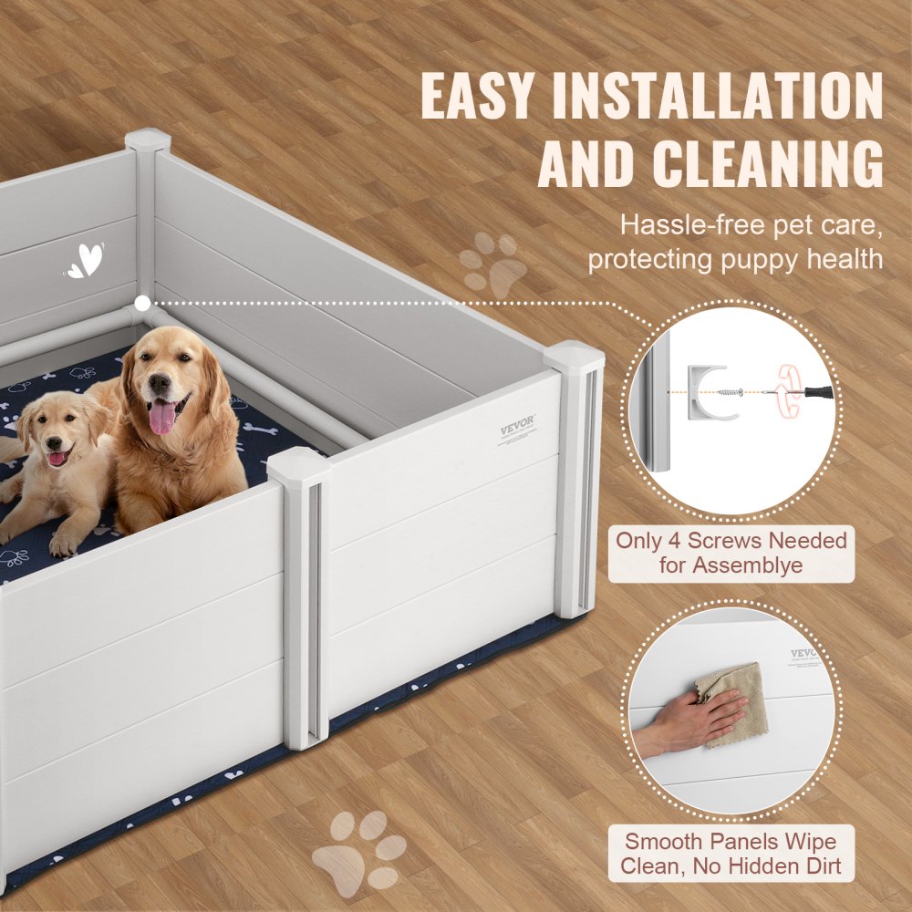 KH-CW01 - 48in PVC Dog Whelping Box with Rails & Pee Pads