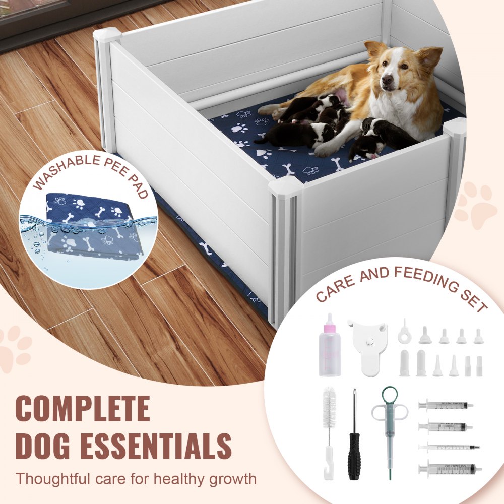KH-CW01 - 48in PVC Dog Whelping Box with Rails & Pee Pads