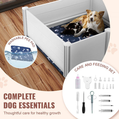 KH-CW01 - 48in PVC Dog Whelping Box with Rails & Pee Pads