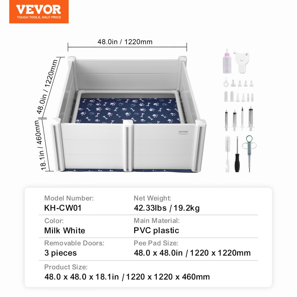 KH-CW01 - 48in PVC Dog Whelping Box with Rails & Pee Pads