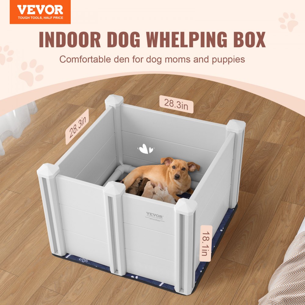 KH-CW03 - 28.3" Whelping Box with Rails and Washable Pee Pads for Dogs