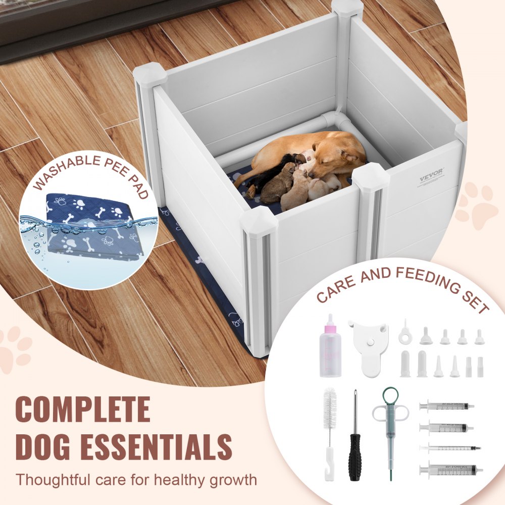 KH-CW03 - 28.3" Whelping Box with Rails and Washable Pee Pads for Dogs
