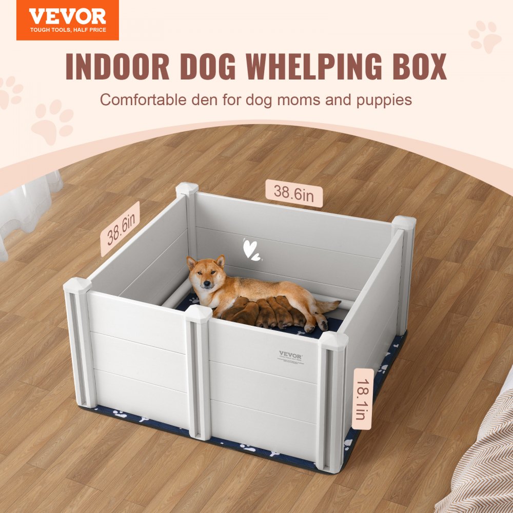 KH-CW02 - 38.6in Whelping Box with Rails & Easy-Clean Design