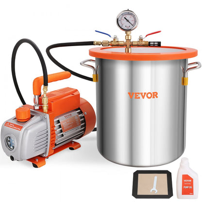 TW-1K - 5 Gallon VEVOR Vacuum Chamber & 3.5 CFM Pump Kit