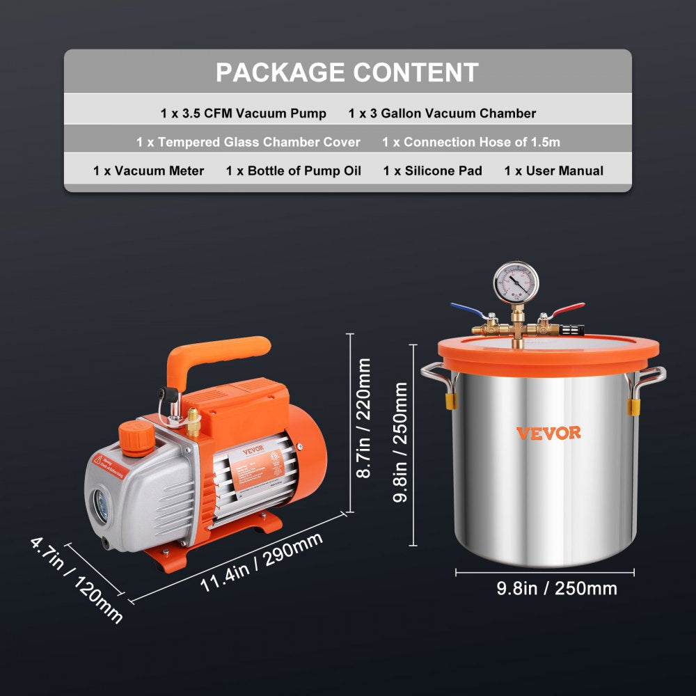 TW-1K - 3 Gallon Vacuum Chamber & 3.5 CFM Pump for Food & Resins