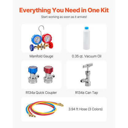 VP125 - 3.5 CFM Vacuum Pump Kit with Manifold Gauge & Copper Motor