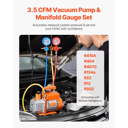 VP125 - 3.5CFM Vacuum Pump & Manifold Gauge Kit with R134a Couplers