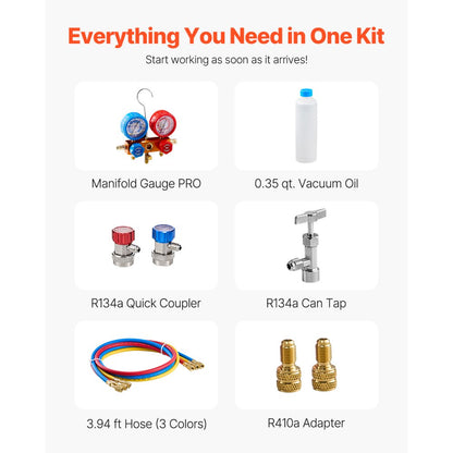 VP125 - 3.5CFM Vacuum Pump & Manifold Gauge Kit with R134a Couplers