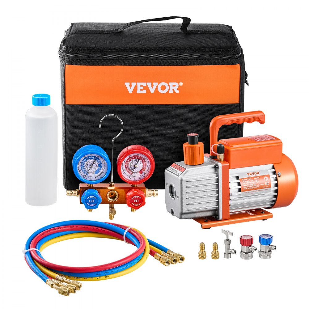 VP125 - 3.5CFM Vacuum Pump & Manifold Gauge Kit with R134a Couplers