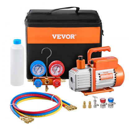 VP125 - 3.5CFM Vacuum Pump & Manifold Gauge Kit with R134a Couplers