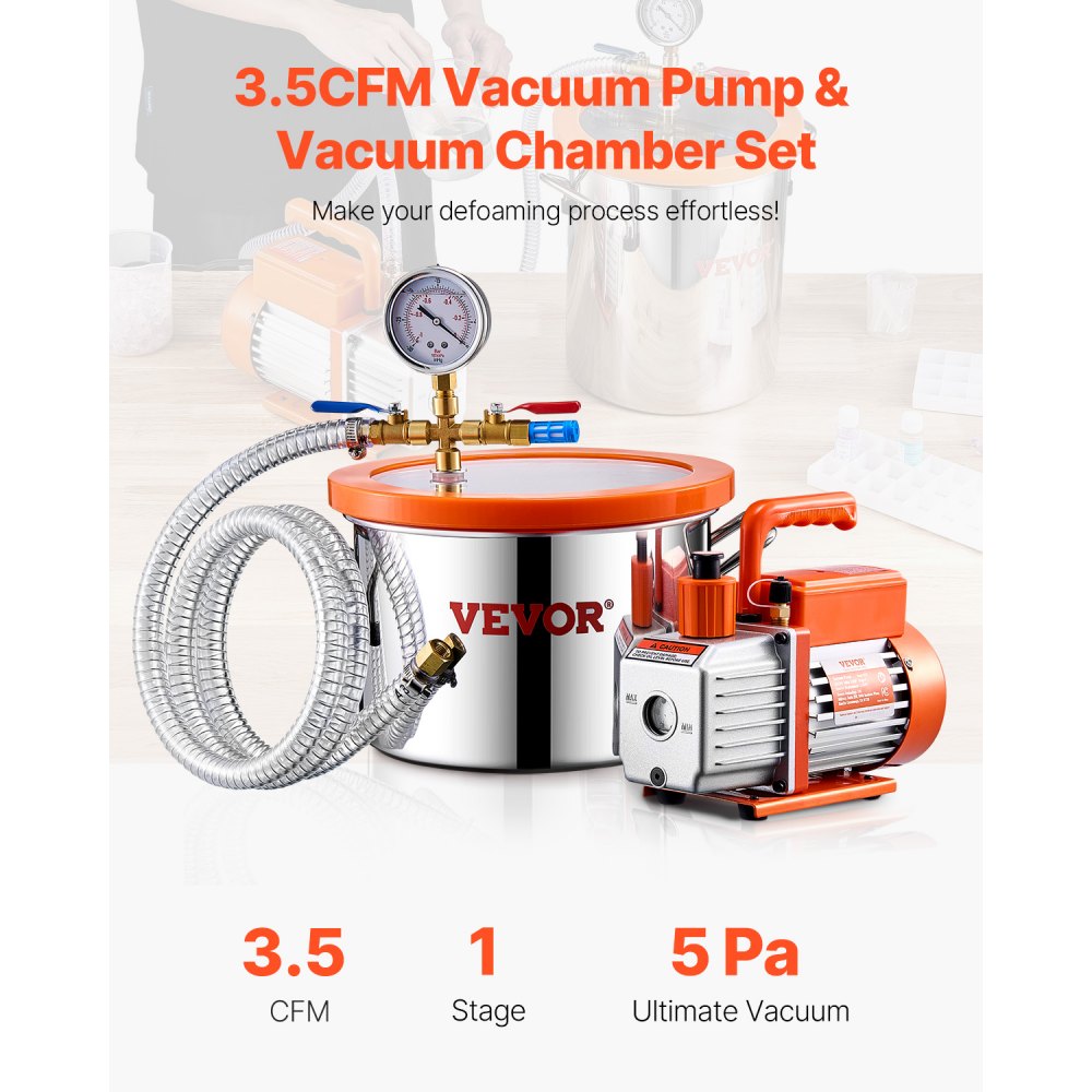 VP125 - 1.5 Gallon Stainless Steel Vacuum Chamber & 3.5 CFM Pump